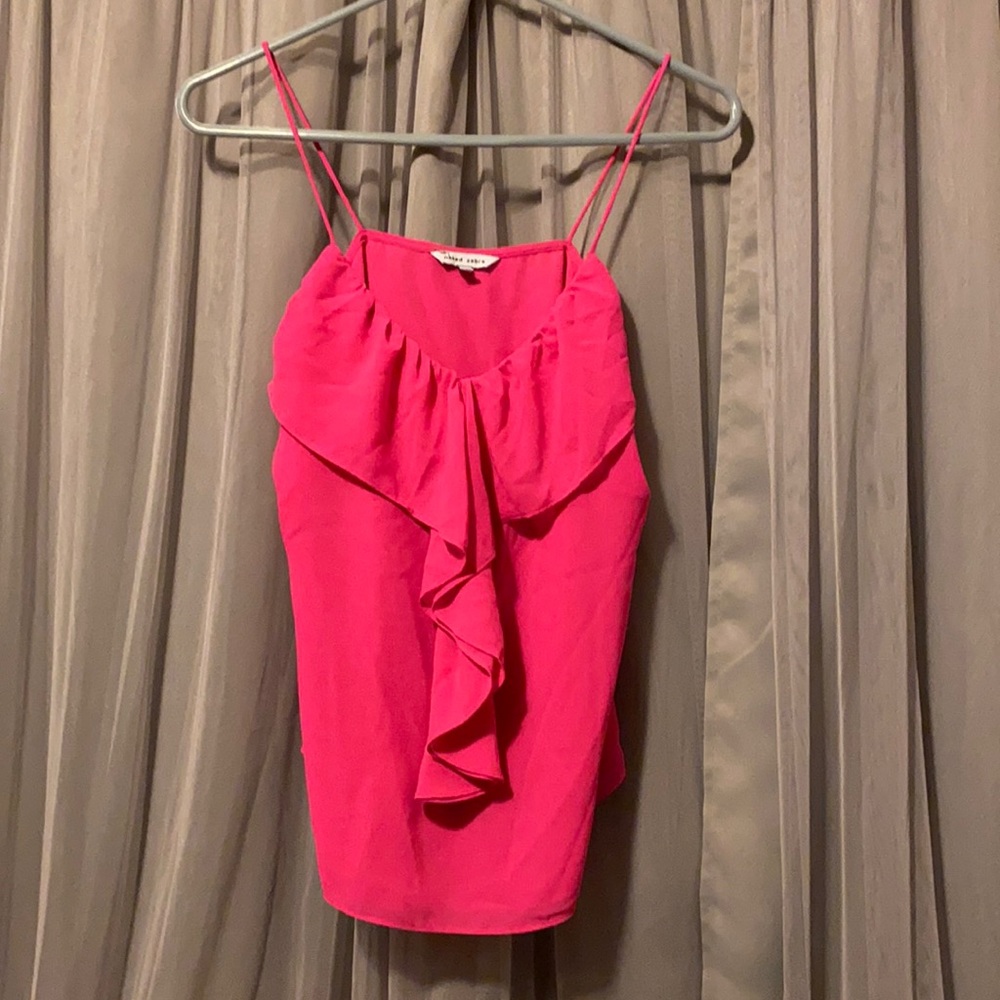 Pink ruffle front spaghetti strap top
